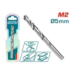 Burghiu pentru metal TOTAL M2 HSS 5 mm, unghi 130°, pentru gaurire precisa