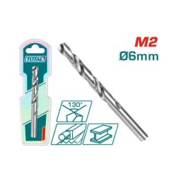 Burghiu pentru metal TOTAL HSS M2 6 mm, varf 130° pentru gaurire precisa