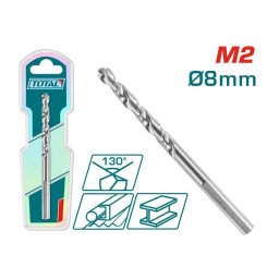 Burghiu pentru metal TOTAL M2 HSS 8 mm, varf 130° pentru gaurire precisa