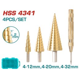 Set 3 burghie conice în trepte TOTAL, HSS 4341, 4–12/20/32 mm