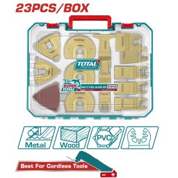 Set accesorii multitool Total, 23 piese, pentru taiere, slefuire si razuire