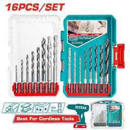 Set burghie TOTAL 16 piese pentru metal, beton si lemn, prindere hexagonala