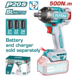 Masina de însurubat cu impact TOTAL 20V, brushless, 500Nm, 1/2", fara acumulator