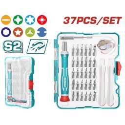 Set surubelnite de precizie TOTAL, 37 piese, biti Torx/PH pentru electronice