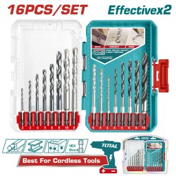 Set burghie TOTAL 16 piese pentru metal, beton si lemn, cu tija hexagonala