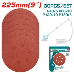 Set discuri hartie abraziva TOTAL 225 mm, 30 buc (P40–P180) pentru slefuit pereti