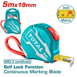 Ruleta TOTAL 5 m x 19 mm cu auto-blocare si retragere controlata, MID II