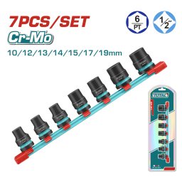 Set tubulare de impact adanci TOTAL 1/2, 7 piese Cr-Mo (10–19 mm)