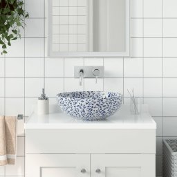 Lavoar de blat, alb si albastru, rotund, Φ41x14 cm, ceramica GartenMobel Dekor