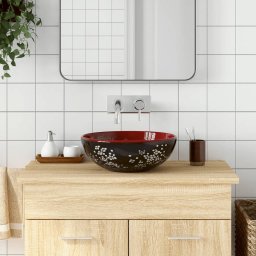 Lavoar de blat, negru si rosu, rotund, Φ41x14 cm, ceramica GartenMobel Dekor