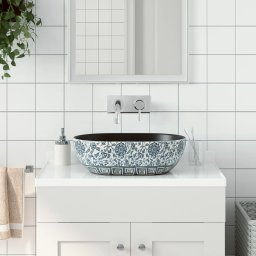 Lavoar de blat, negru si albastru, 47x33x13 cm, ceramica, oval GartenMobel Dekor