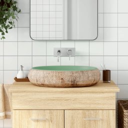 Lavoar de blat, verde si maro, 59x40x15 cm, ceramica, oval GartenMobel Dekor