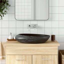 Lavoar de blat, gri si negru, 59x40x14 cm, ceramica, oval GartenMobel Dekor
