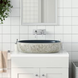 Lavoar de blat, nisipiu si albastru 59x40x14 cm, ceramica, oval GartenMobel Dekor