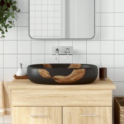 Lavoar de blat, negru, 59x40x14 cm, ceramica, oval GartenMobel Dekor