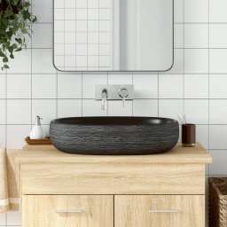 Lavoar de blat, gri si negru, 59x40x14 cm, ceramica, oval GartenMobel Dekor