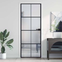 Usa de interior negru 76x201,5 cm sticla securiz./aluminiu slim GartenMobel Dekor