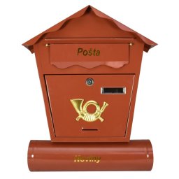 Cutie postala Nestor metalica maro cu suport pentru ziare 37x10x44 cm