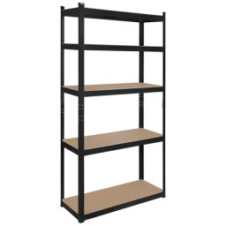 Raft metalic cu 5 polite MDF reglabile, 150 kg/polita, 180 cm, asamblare push-in, negru, Rebel RB-1251B