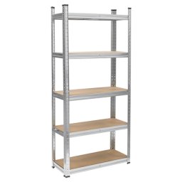 Raft metalic depozitare, 5 polite MDF reglabile, 150 kg/polita, 150 cm inaltime, asamblare push-in, argintiu Rebel RB-1255