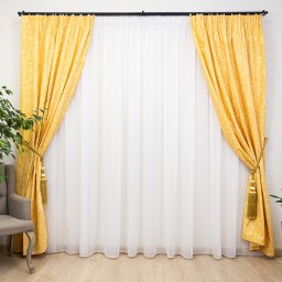 Set 2 draperii bumbac, Hiko Nostalgie Garden galben, cu rejansa Premium creion de 6,5cm