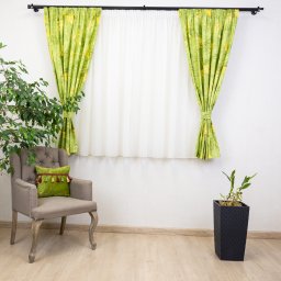 Set 2 draperii scurte din bumbac, Hiko Nostalgie Garden, verde, Green Leaf, cu rejansa Premium creion de 6,5cm cu 2 benzi de prindere