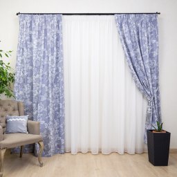 Set 2 draperii bumbac, Hiko Nostalgie Garden Flower albastru, cu rejansa Premium creion de 6,5cm