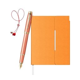 Set Stilou IM Rituals portocaliu cu accesorii aurii + Agenda Velvet B6 portocalie