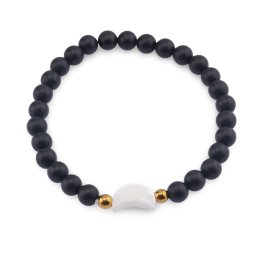Bratara Onix mat si luna din Sidef 12mm cu bumbi aurii