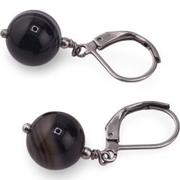 Cercei cu agatatoare Agat negru 10mm