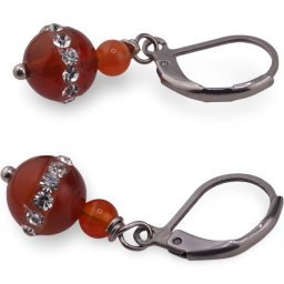Cercei cu agatatoare Carneol cu zirconii sfera 4-9mm