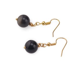 Cercei cu agatatoare Obsidian auriu sfera 10mm