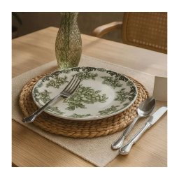 Set de veselă 24 piese din porțelan, alb/verde