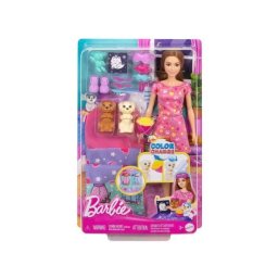 Set de joaca Barbie - Petrecere in pijamale, cu 2 catelusi color change