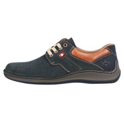 Pantofi barbati, Rieker, 05207-15-Albastru-Inchis, casual, piele naturala, perforati, cu talpa joasa, albastru inchis (Marime: 41)