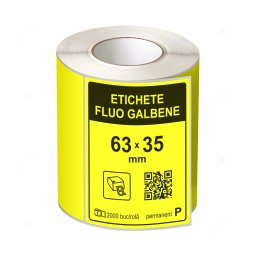Etichete fluo galbene, 63x35mm, adeziv permanent, 2000 buc rola