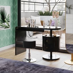 BIN205 - Masa de birou moderna, 120 cm, home office cu 2 sertare, cu sau fara scaun - Negru - Lucios