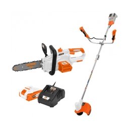 Ruris - Gospodarul eficient - Motocoasa, 255 mm, cutit cu 3 dinti + Drujba, 25 cm, - m/s + Set 1 acumulator si incarcator, Li-Ion, 20 V, 4 Ah