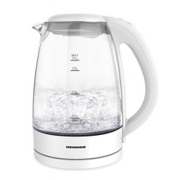 Fierbator Fierbator electric HEK-2200GWH 2200W, 1.7L, filtru detasabil, baza incalzire cu lumina LED, protectie impotriva functionarii fara apa, oprire automata, spatiu depozitare, cablu alimentare, picioruse antialunecare, corp din sticla, Alb