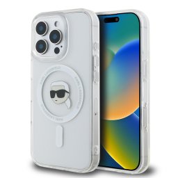 Husa Husa pentru iPhone 16 Pro - Karl Lagerfeld IML MagSafe (KLHMP16LHLSKIH) - White Karl`s Head