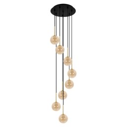 Lustră Galaxy, 8xG9, D35cm, H155cm, metal negru, sticlă ambră