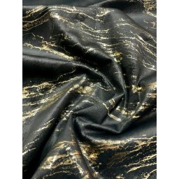 Set 2 draperii Hiko Goldie COMFY IZMIR, catifea imprimata, negru auriu, cu rejansa creion, 6,5cm