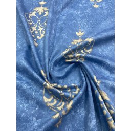 Set 2 draperii scurte din bumbac, Hiko Nostalgie Baroc Garden Albastru, cu rejansa Premium creion de 6,5cm cu 2 benzi de prindere