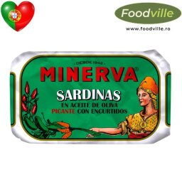 MINERVA Conserva Sardine portugheze in ulei de masline picant cu muraturi 120 g