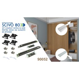 Set sistem, sine si amortizare laterala SCIVO 80 pentru 2 usi glisante de sifonier, L=2000 mm, finisaj aluminiu