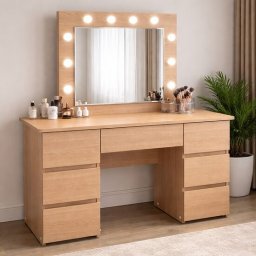 Masa de toaleta/machiaj, Vanessa, stejar, cu oglinda si LED-uri, 130x43x143 cm GartenVIP DiyLine