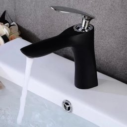 Baterie lavoar negru mat din alama sanitara, monocomanda, 19 cm OD/2024