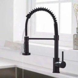 Baterie de bucatarie cu dus extractibil, inox SUS304 si alama, negru mat