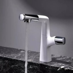 Baterie lavoar cu dus extractibil din alama sanitara, finisaj crom-alb, MP016B/C