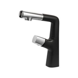 Baterie lavoar cu dus extractibil, alama sanitara, negru mat si crom, MP016H/C